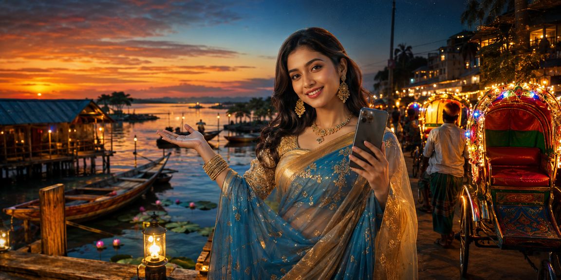 ঢাকায় শাড়ি পরা নারী banglabit ডিপোজিট বোনাস ব্যবহার করছেন